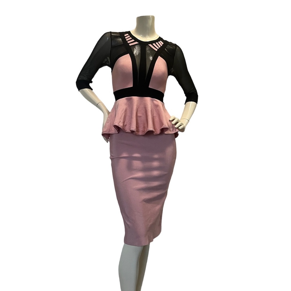 Pink and Black Bandage Peplum top and skirt set